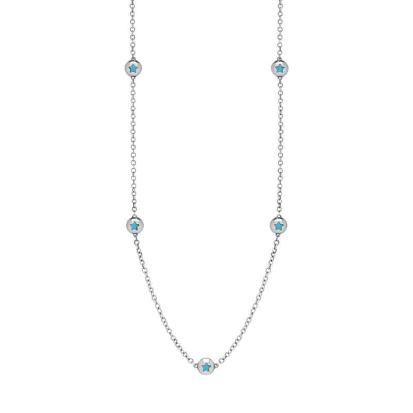 9ct White Gold Turquoise Star Link Disc Chain Necklace, N744.