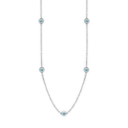 9ct White Gold Turquoise Star Link Disc Chain Necklace, N744.