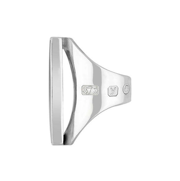 9ct White Gold Whitby Jet King's Coronation Hallmark Large Oblong Ring R064 CFH