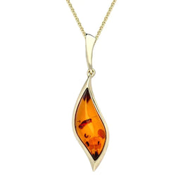 9ct Yellow Gold Amber Curved Marquise Necklace, P3478.