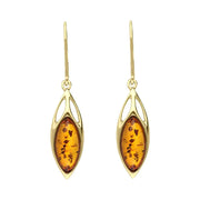 9ct Yellow Gold Amber Marquise Shaped Celtic Top Hook Earrings E2490