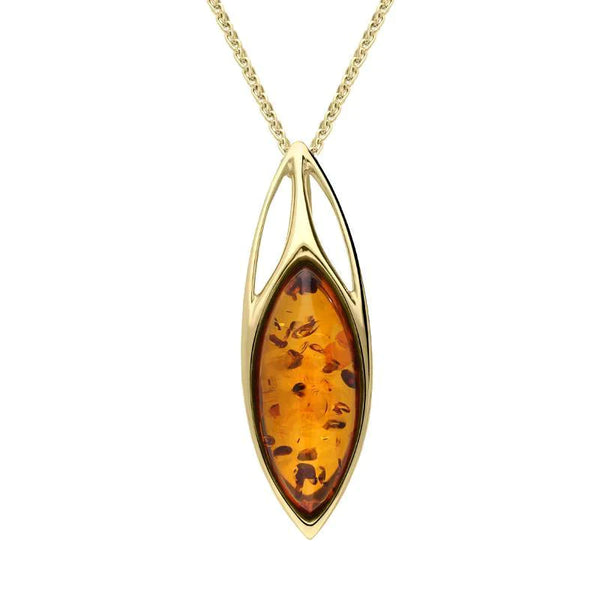 9ct Yellow Gold Amber Marquise Shaped Celtic Top Necklace P3474