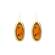 9ct Yellow Gold Amber Oval Drop Stud Earrings E2491