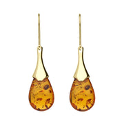 9ct Yellow Gold Amber Pear Hook Earrings E2492