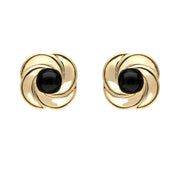 9ct Yellow Gold And Whitby Jet Round Swirl Stud Earrings E1625