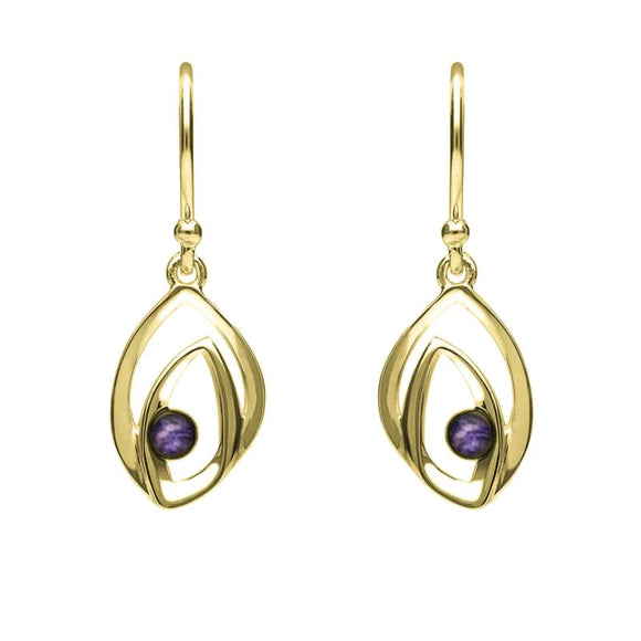 9ct Yellow Gold Blue John Abstract Flame Drop Earrings, E1923.
