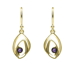 9ct Yellow Gold Blue John Abstract Flame Drop Earrings, E1923.