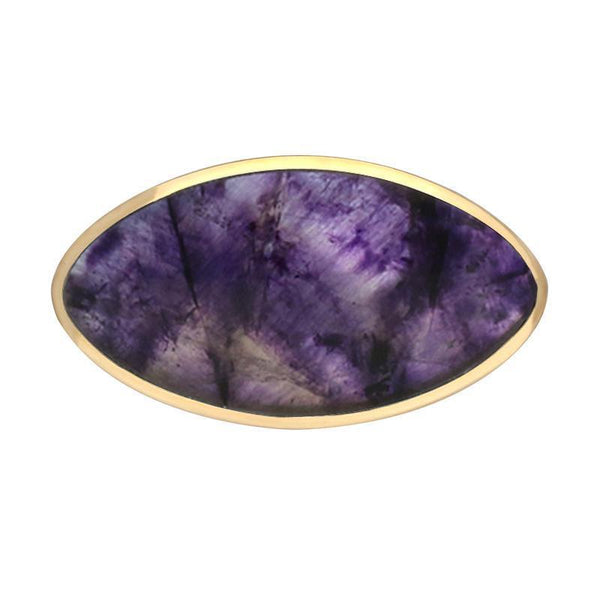 9ct Yellow Gold Blue John Contemporary Oval Brooch. M086.