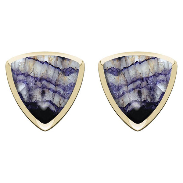 9ct Yellow Gold Blue John Curved Triangle Stud Earrings. E203.