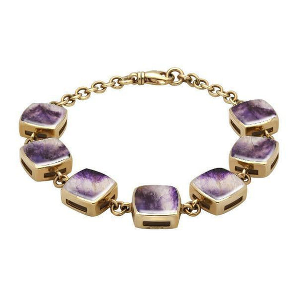 9ct Yellow Gold Blue John Cushion Bracelet. B470.