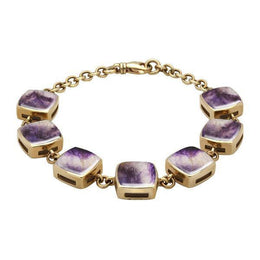 9ct Yellow Gold Blue John Cushion Bracelet. B470.