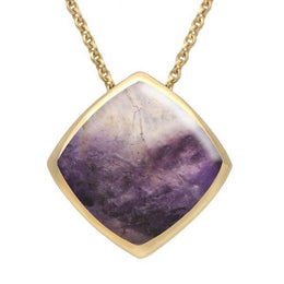9ct Yellow Gold Blue John Cushion Necklace. P1474.