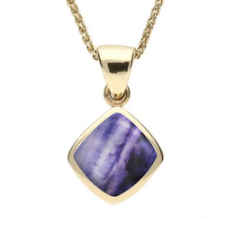 9ct Yellow Gold Blue John Dinky Cushion Necklace. P452.