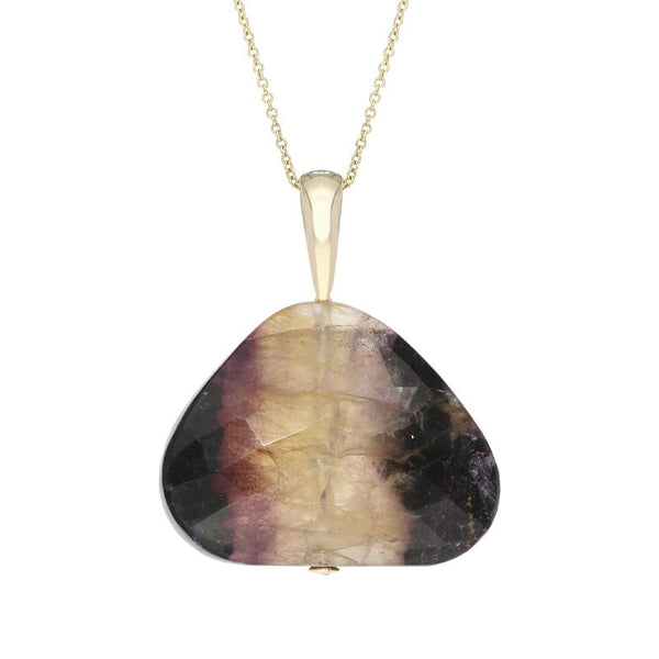 9ct Yellow Gold Blue John Drilled Wide Triangle Necklace PUNQ0001893