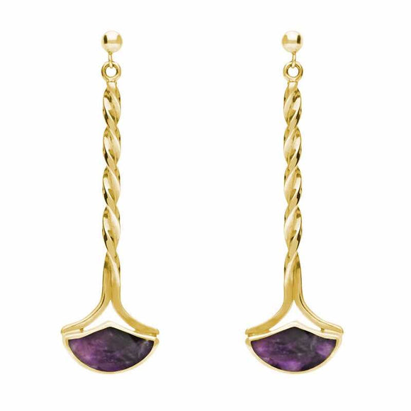 9ct Yellow Gold Blue John Drop Twist Fan Stud Earrings E122