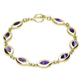 9ct Yellow Gold Blue John Framed Marquise Bracelet. B462.