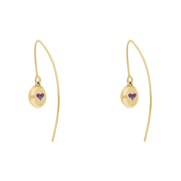 9ct Yellow Gold Blue John Heart Disc Drop Earrings, E1372.