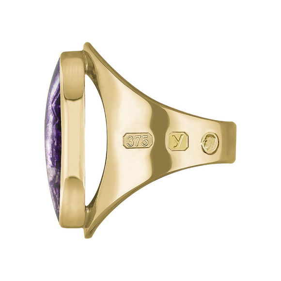 9ct Yellow Gold Blue John King's Coronation Hallmark Medium Oval Ring R012 CFH