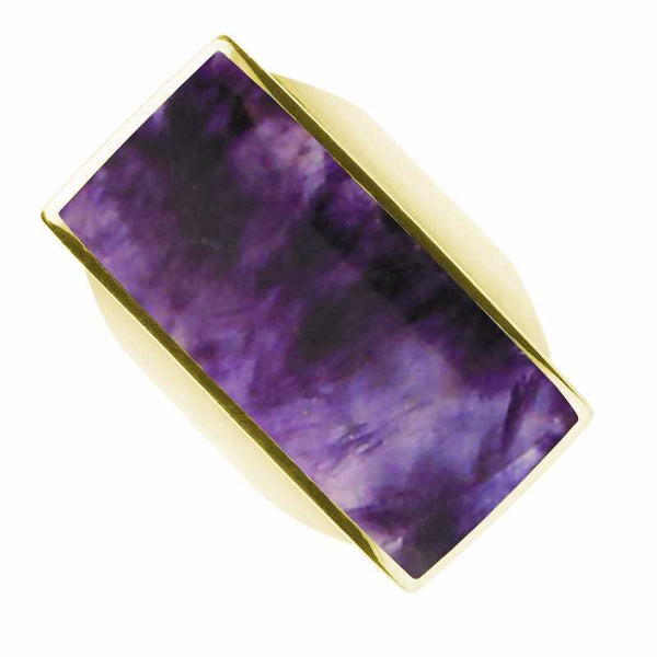 9ct Yellow Gold Blue John Large Oblong Ring. R064.