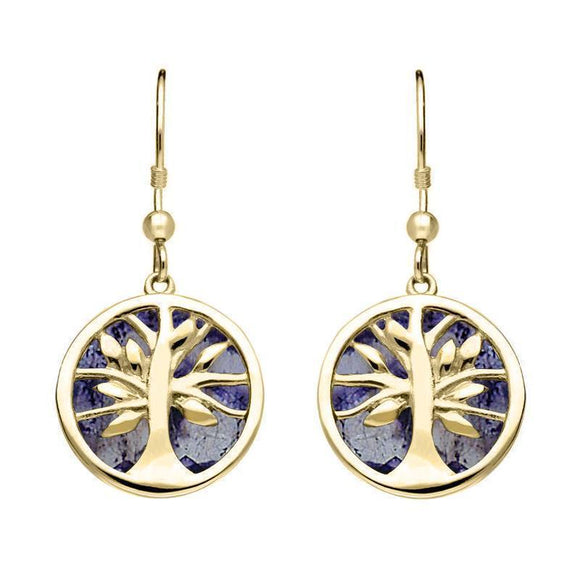 9ct Yellow Gold Blue John Large Round Tree of Life Two Piece Set S063