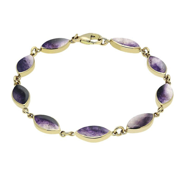 9ct Yellow Gold Blue John Marquise Bracelet. B184.