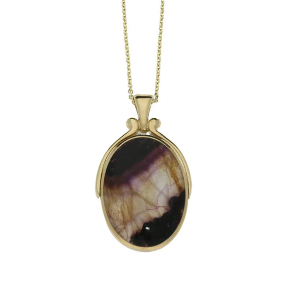 9ct Yellow Gold Blue John Mother of Pearl Swivel Oval Necklace P097.