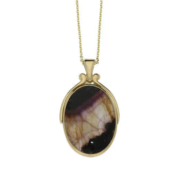 9ct Yellow Gold Blue John Mother of Pearl Swivel Oval Necklace P097.