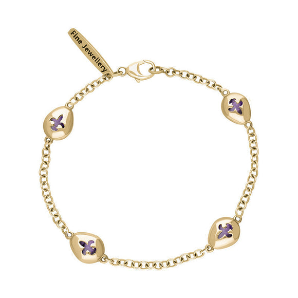 9ct Yellow Gold Blue John Oval Fleur De Lis Detail Four Stone Bracelet, B798.