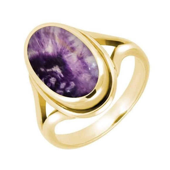 9ct Yellow Gold Blue John Oval Ridged Ring R113