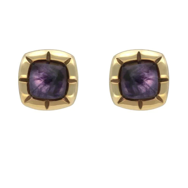 9ct Yellow Gold Blue John Ridged Cushion Stud Earrings E1905