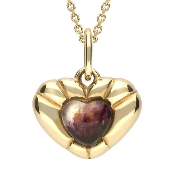 9ct Yellow Gold Blue John Ridged Heart Necklace, P2539.