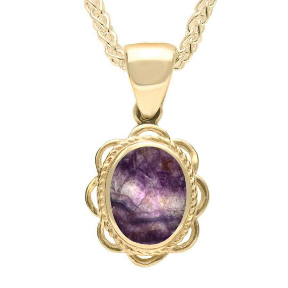 9ct Yellow Gold Blue John Rope Oval Frill Necklace. P007.