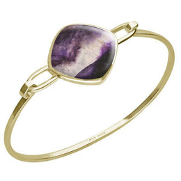 9ct Yellow Gold Blue John Slim Cushion Bangle. B035.