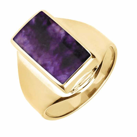 9ct Yellow Gold Blue John Small Oblong Ring. R221.