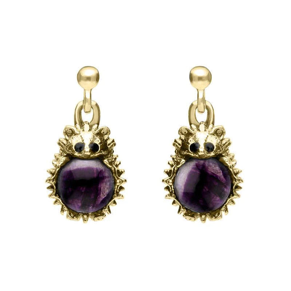 9ct Yellow Gold Blue John Tiny Hedgehog Drop Earrings E2428