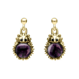 9ct Yellow Gold Blue John Tiny Hedgehog Drop Earrings E2428