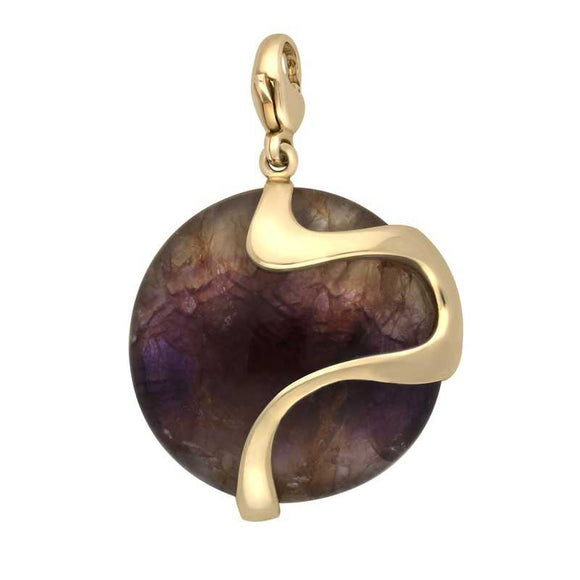 9ct Yellow Gold Blue John Wavy Disc Large Charm. G577.