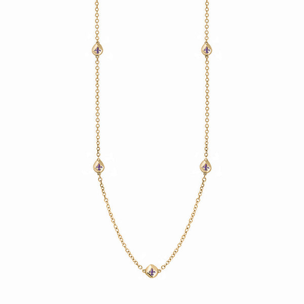 9ct Yellow Gold Blue John Fleur De Lis Link Disc Chain Necklace