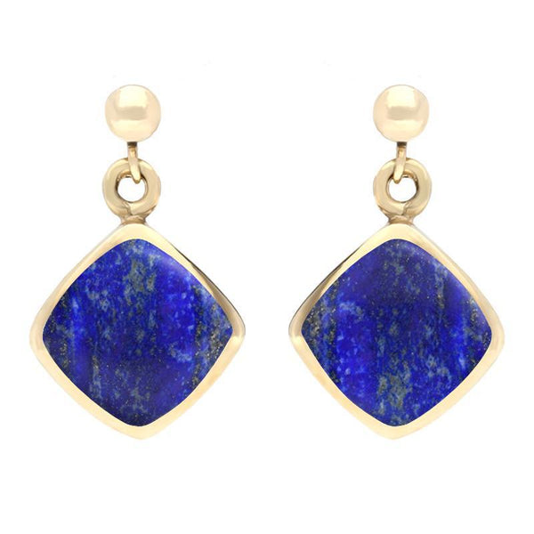 9ct Yellow Gold Lapis Lazuli Cushion Drop Earrings. E227. 