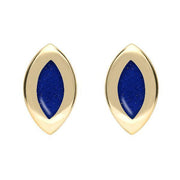 9ct Yellow Gold Lapis Lazuli Framed Marquise Stud Earrings. E561.