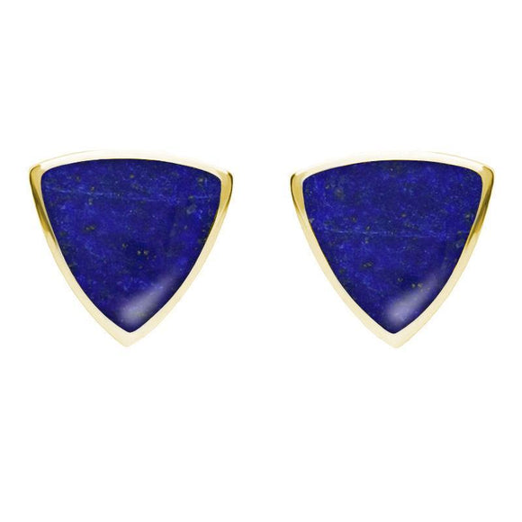 9ct Yellow Gold Lapis Lazuli Large Curved Triangle Stud Earrings. E209. 