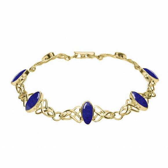 9ct Yellow Gold Lapis Lazuli Marquise Shaped Celtic Bracelet. B594.