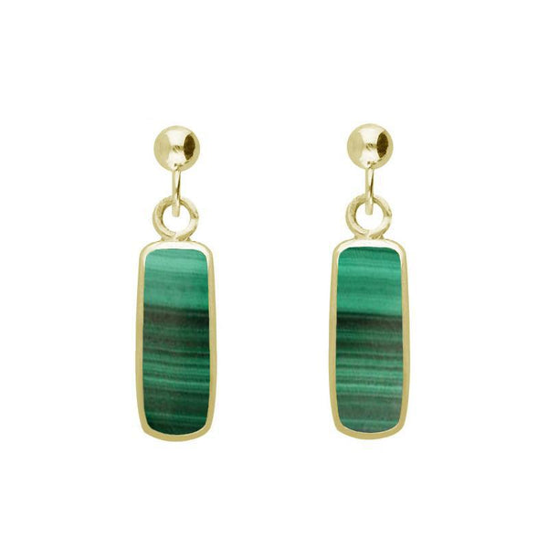 9ct Yellow Gold Malachite Oblong Drop Earrings E226