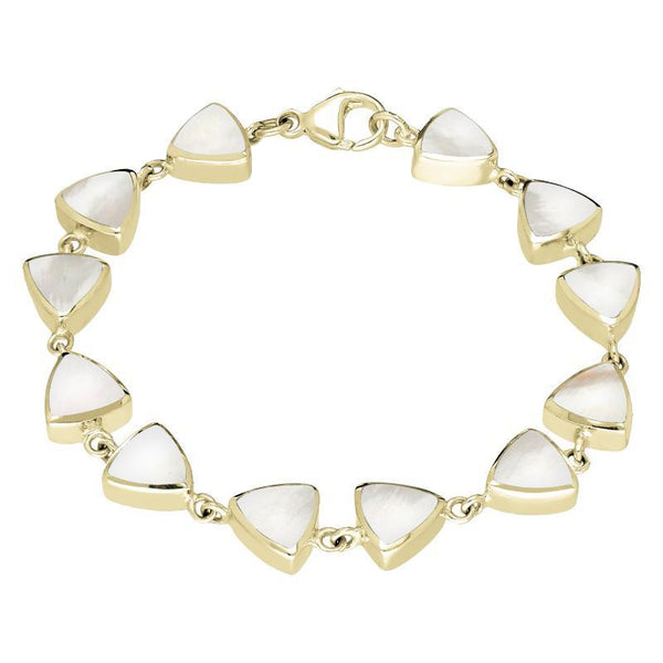 9ct Yellow Gold Mother of Pearl Curved Triangle Bracelet. B244.
