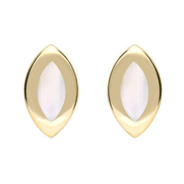 9ct Yellow Gold Mother of Pearl Framed Marquise Stud Earrings. E561.