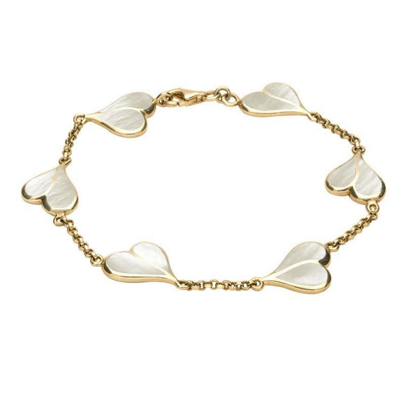 9ct Yellow Gold Mother of Pearl Split Heart Bracelet. B360.
