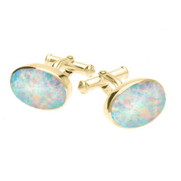 9ct Yellow Gold Opal Oval Cufflinks CL127 