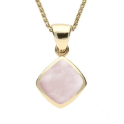 9ct Yellow Gold Pink Mother of Pearl Dinky Cushion Necklace. P452.