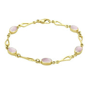 9ct Yellow Gold Pink Mother of Pearl Oval Spoon Bracelet. B231.