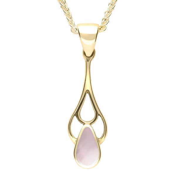 9ct Yellow Gold Pink Mother of Pearl Pear Spoon Necklace. P162.